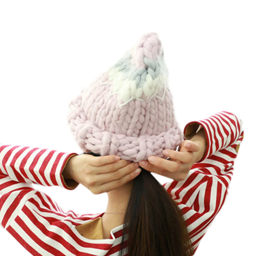 Pink Женская мешковатая шапка skullies, полосатая шапка для женщин и девочек, удобные теплые шапки, Женская Повседневная шапка, вязаная крючком Шапка-бини - Цвет: Pink