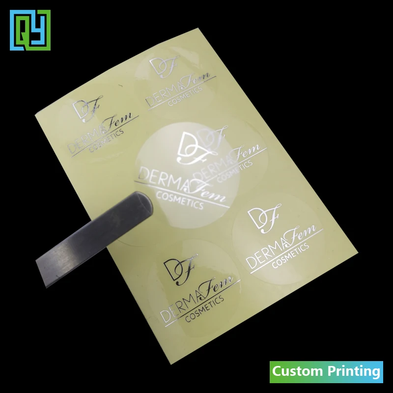 100 PCS 35*35 MM Custom Stickers Silver Holographic Gold Foil Stamping Metallic Transparent Logo Labels For Lipgloss packaging