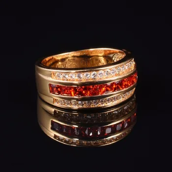 

Men's Deluxe 10K Yellow Gold Plated Rudy Garnet Crystal Stone Band Wedding Ring for Men Women Jewlry Size 8-12