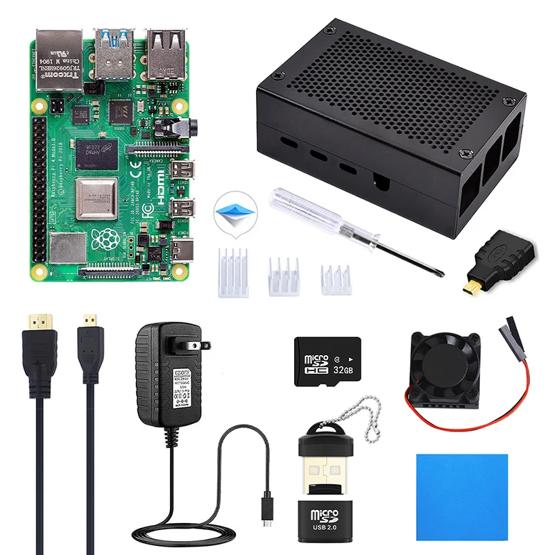 Зеленый Elecrow Raspberry Pi 4B комплект с 4 Гб ОЗУ+ корпус из алюминиевого сплава+ разъем питания+ кабель Micro HDMI+ карта SD 32G+ кардридер - Цвет: Зеленый