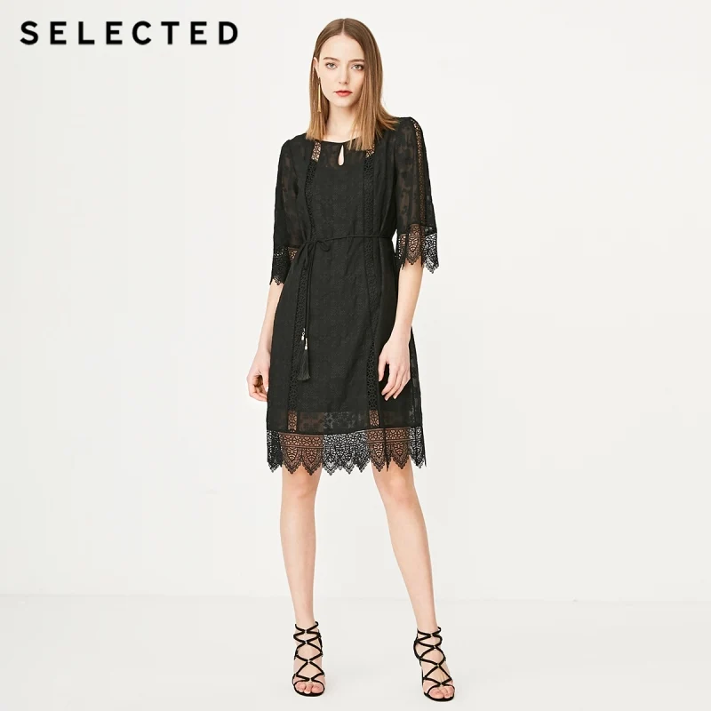 

SELECTED Two-piece Cut-outs Crocheted Short-sleeved Lace-up Dress S|41922J521