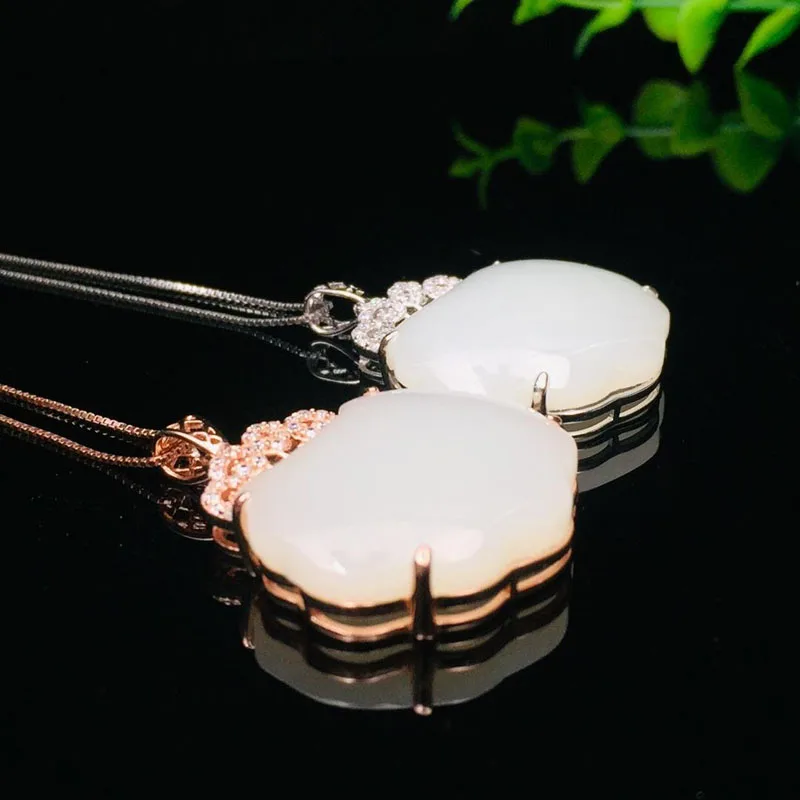 Ретро 925 Серебряный инкрустированный нефритовый кулон модный нефрит necklace замок ожерелье, предназначенное для женских ювелирных подарков
