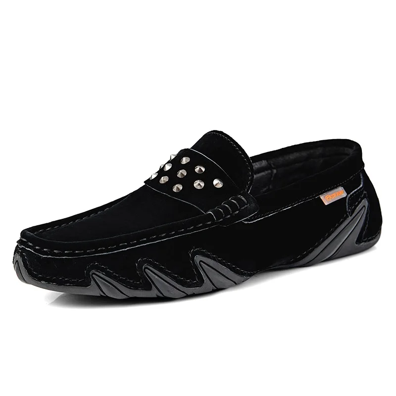 Spring Autumn Korean Style Men Genuine Leather Breathable Shallow Rivet Casual Doug Shoes Male Slip-On Lazy Flats 200308 | Обувь