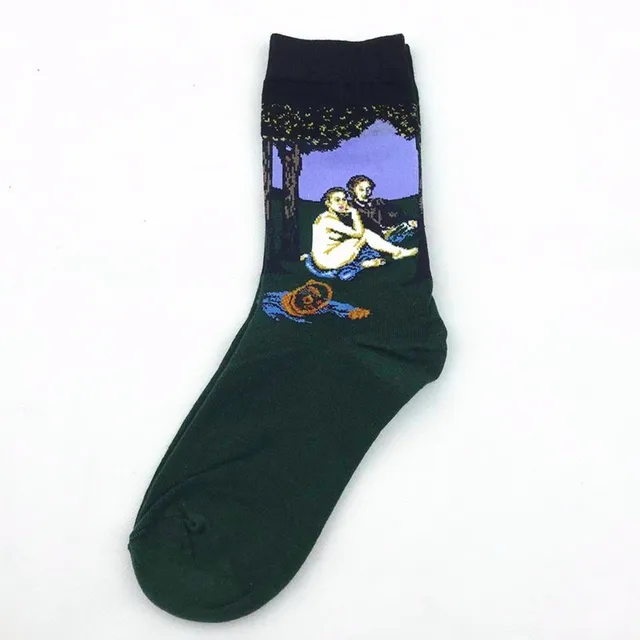 1 pair Hot Sale Classic Autumn Winter Retro Women Personality Art Van Gogh Mural World Famous Painting Female Sock Oil Socks 16
