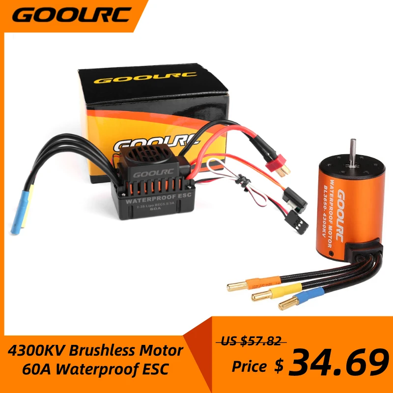 GoolRC водонепроницаемый 3650 4300KV бесщеточный двигатель с 60A ESC Combo Set для 1/10 RC Car Truck |