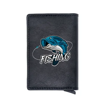 

Unique Casual Fishing Printing RFID Blocking Men's Credit Card Holder Leather Bank Card Wallet Case Protection Purse