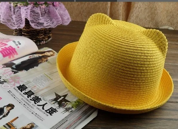 

Summer Baby Hat Cap Children Breathable Straw Hats Children's cat ears sunhat Kids Cute Solid Boy Girls Hats 2019