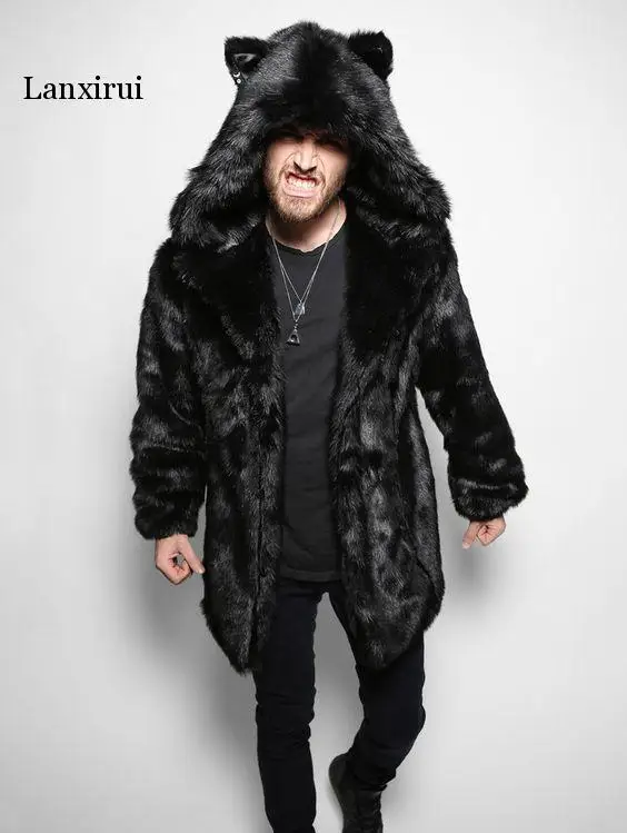 Aktiver snap pensum Fur Parka Oversized Men Fur Overcoat Warm Faux Fur Fashion Mens Warm  Leopard Thick Hooded Coat Jacket Faux Fur Outwear Overcoat - AliExpress