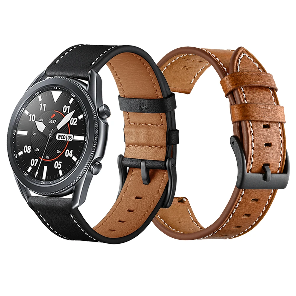 Ремешок кожаный для Samsung Galaxy Watch 3 45 мм 41 сменный Браслет Active 2 черный