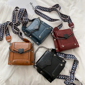 

Retro Women's Handbag Fashion New Luxury Elegant PU Leather Broadband Chain Shoulder Messenger Bag