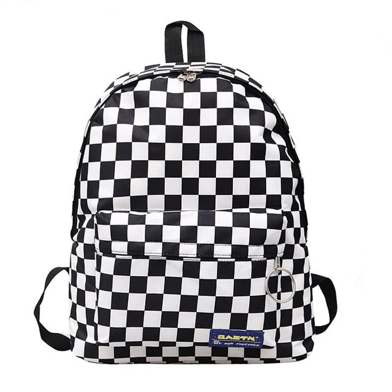 

Black and white plaid Harajuku style backpack 2018 Korean version of the new label plaid retro fashion bag