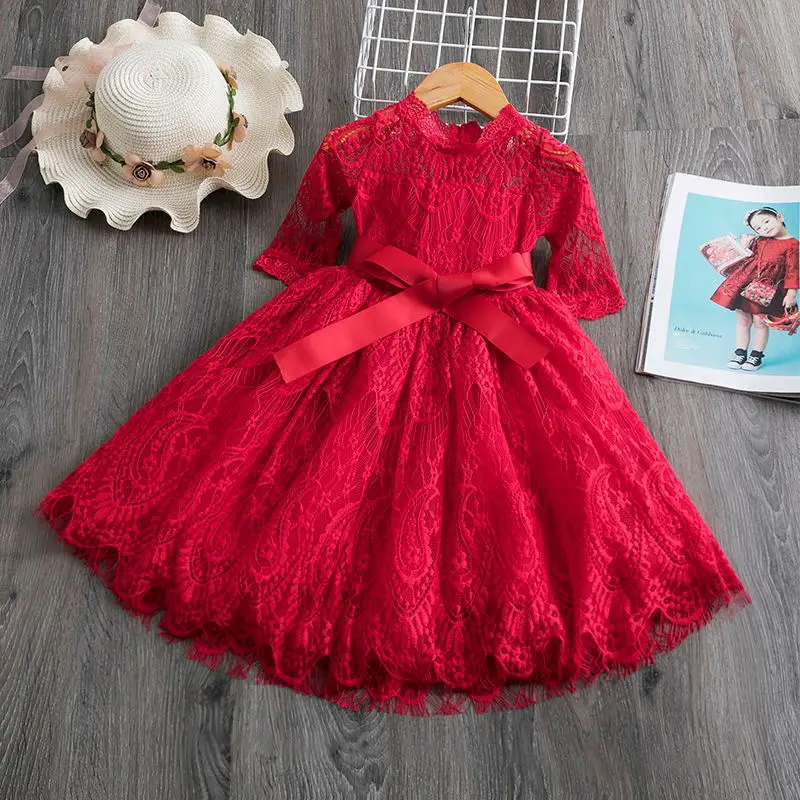 Зимнее трикотажное шифоновое платье для девочек детская одежда с длинными рукавами для рождественской вечеринки детские платья для девочек, одежда на год - Цвет: Style 4 Red