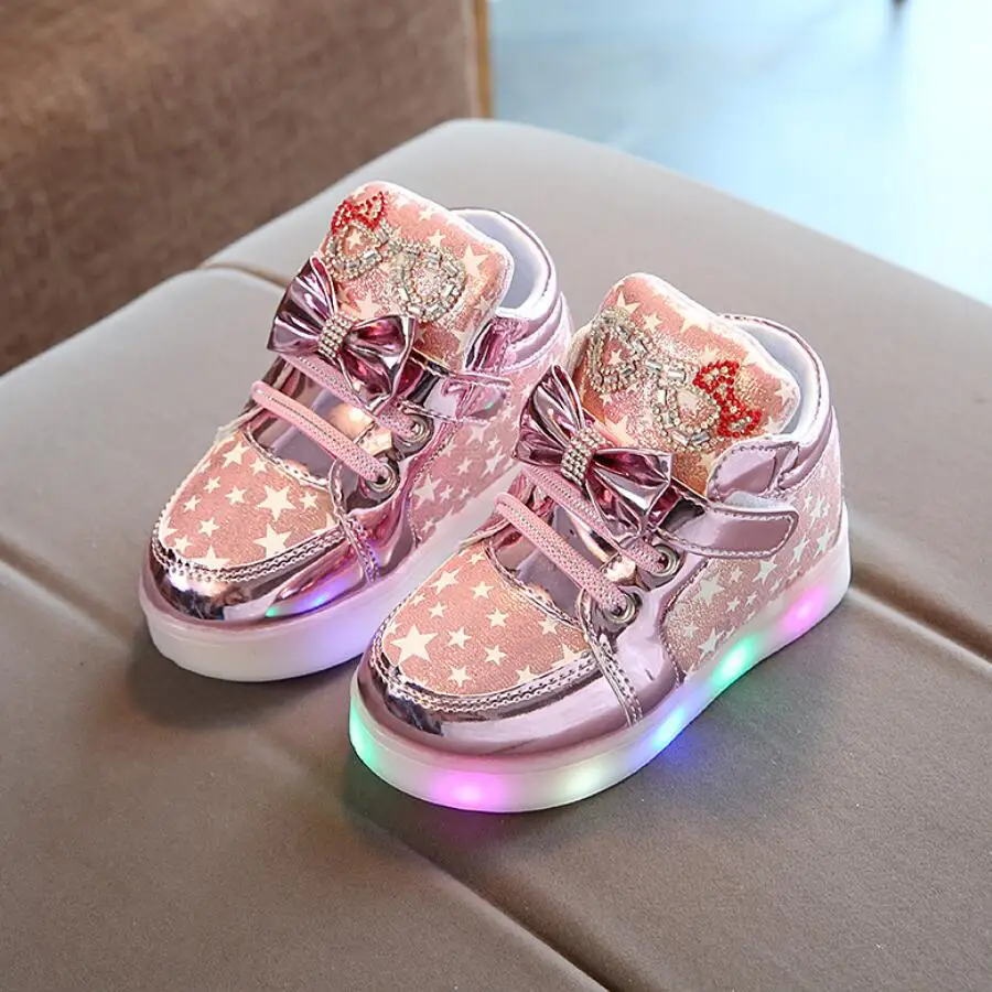 

Shoes for Kids Baby Girl Sneakers Skateboard Led Lights Shoes Pu Leather Anti-slippery Shoes for Children