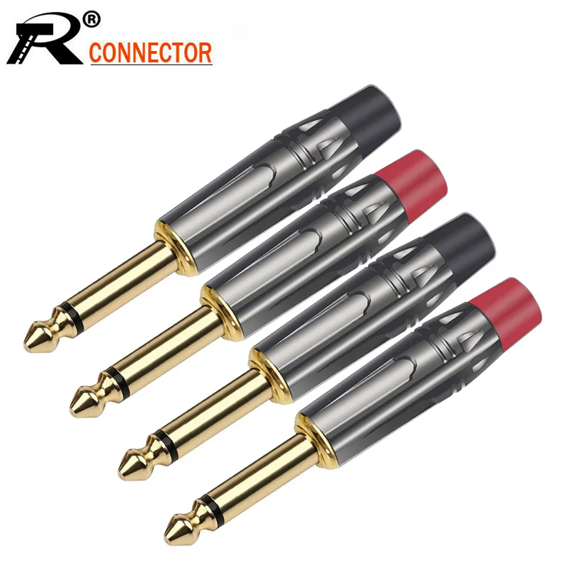 10PCS Mono Jack 6.35MM Connector Gold Plated Brass 2 Pole 6.3MM 1/4 Inch Plug Audio Microphone Cable | Обустройство дома