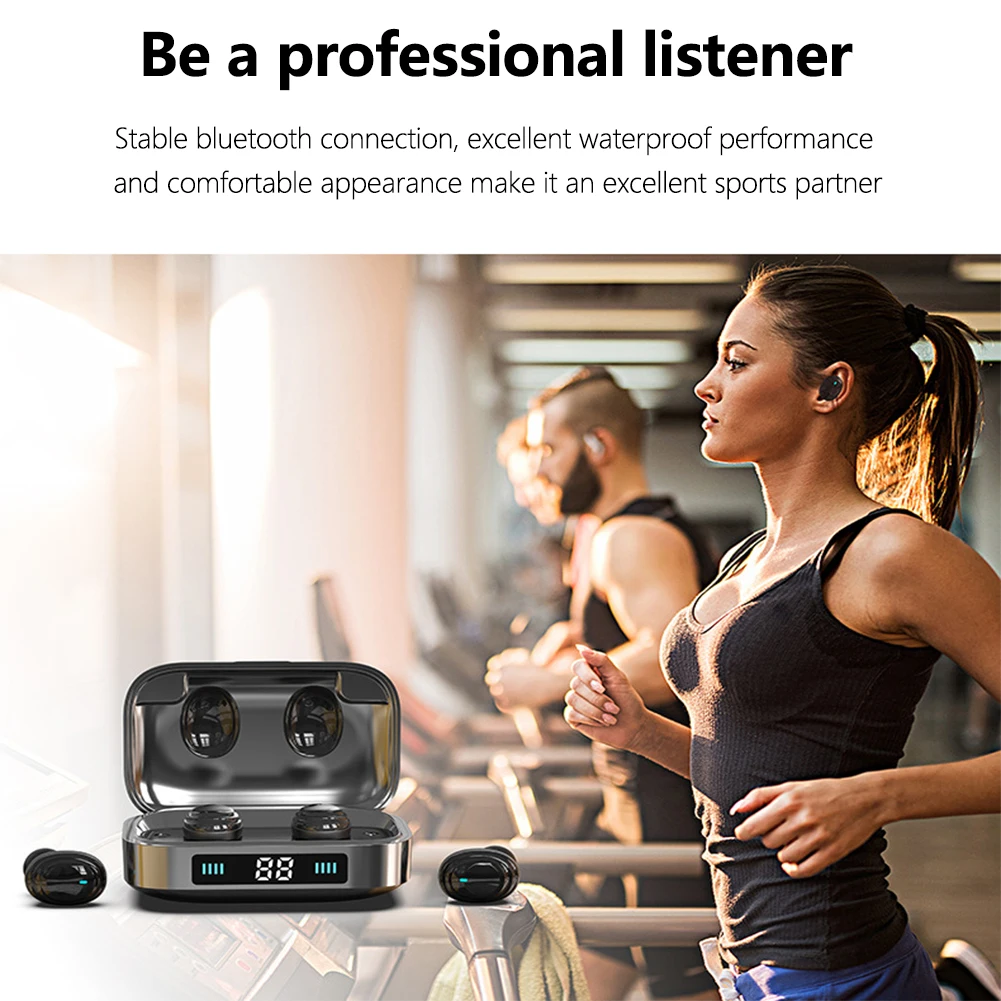 Bluetooth 5.0 Portable Mic Wireless Earbuds Stereo Waterproof Sports Auto Pairing With Charging Case Smart Touch Control Mini