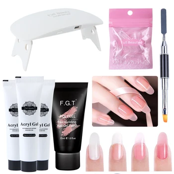 

Nail Manicure Set With UV LED Lamp Dryer Acrylic Poly Gel Quick Builder Nail Polish For Extension Kit Extend Brush Tools LA1029