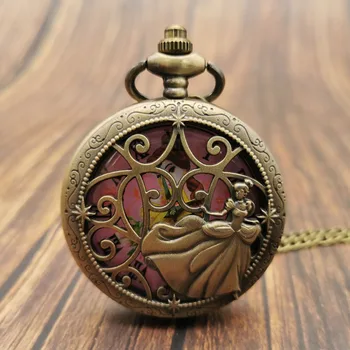 

New Arrival Fairy Dancing Princess Retro Quartz Pocket Watch Necklace Bronze Necklace Watch for Girl Women with Angel Accessory