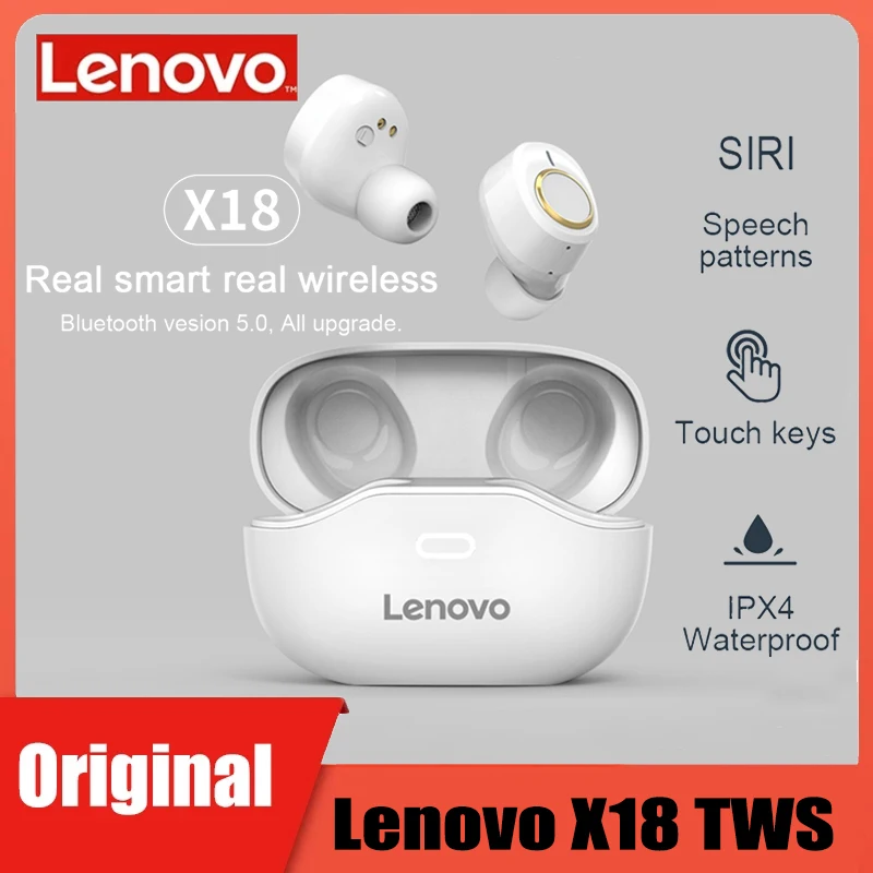 Lenovo X18 True Wireless Earphone Bluetooth 5.0 Light Waterproof Earplug Long Battery Sports Earbuds