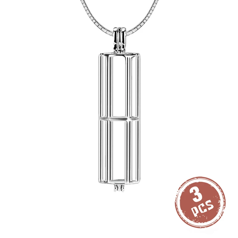 Silver CLUCI 3 шт. Серебряный 925 кулон для трубки простой цилиндрической формы жемчужный кулон серебряные бусины 925 пробы медальон из жемчуга клетки - Цвет камня: Silver