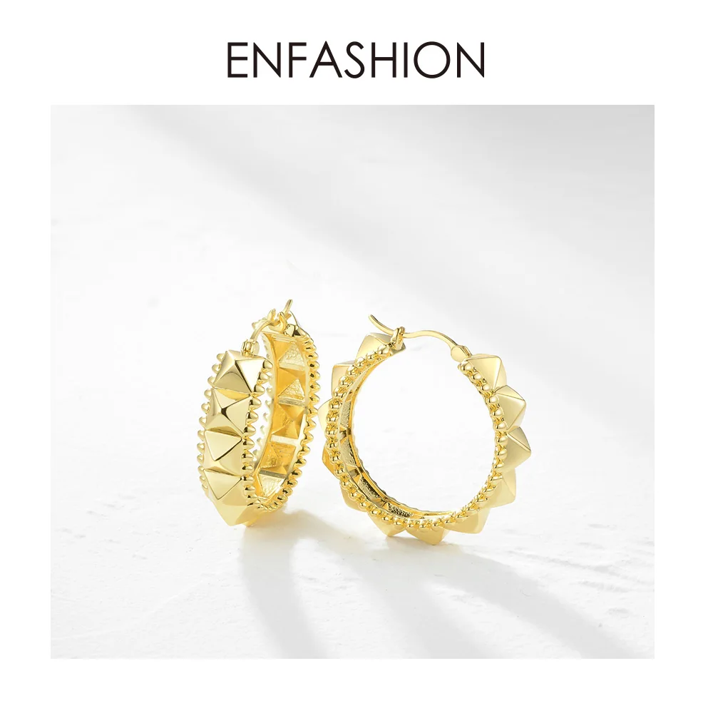 

ENFASHION Punk Pyramid Hoop Earrings For Women Gold Color Small Circle Hoops Earings Fashion Jewelry Aros De Moda 2019 E191102