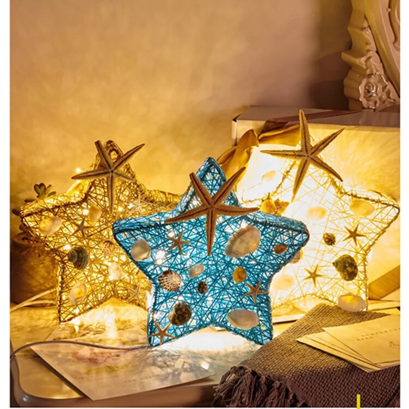 

LED Rattan Ball Shell Starfish Table Lamp Creative Star Night Lights Bedside Lamp Bedroom Gift for Girlfriend Birthday Gifts