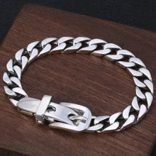 S925 стерлингового серебра для мужчин и женщин личности простой ниша дизайн ремень пряжка Шарм Браслеты