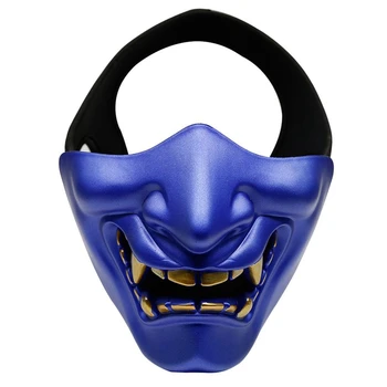 

Halloween Costume Cosplay Tooth Decay Evil Demon Kabuki Samurai Half Cover Mask Party Scary Decoration,Blue