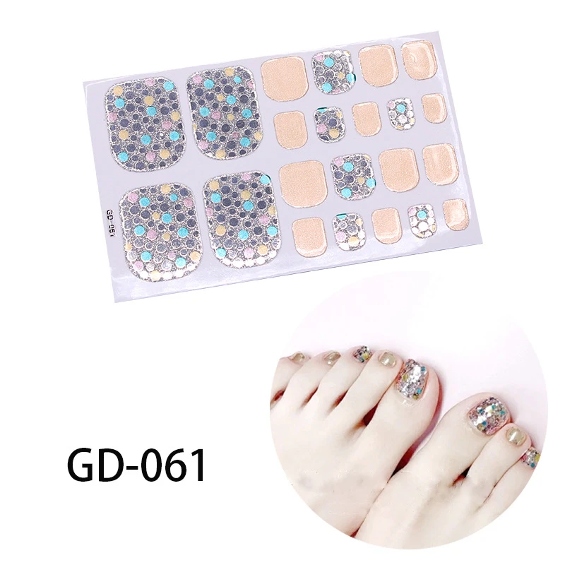 GD-061 22 типса 3D блестящая наклейка для ногтей, качественная Экологичная полностью покрывающая водостойкая наклейка для ногтей, дизайн для самостоятельного маникюра, наклейки для салонов - Цвет: GD-061