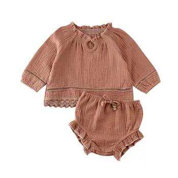 

CANIS Autumn Spring Cute Newborn Baby Girl Long Sleeve Ruffles Tops T-shirt Shorts Pants Outfits Set Clothes 2PCS