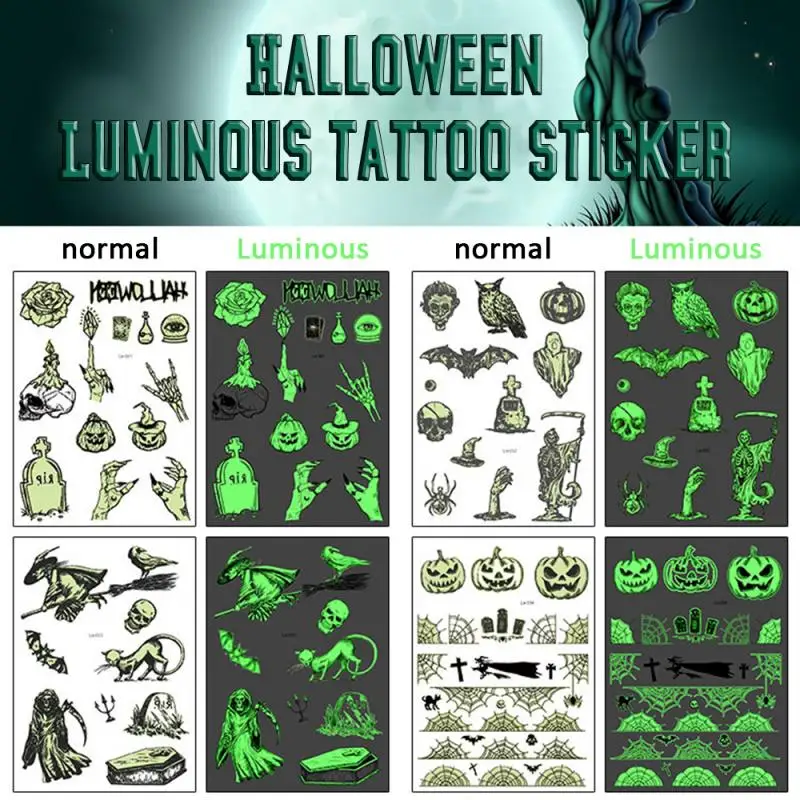Rocooart Хэллоуин светящаяся цветная татуировка стикер s призрак Тати ведьма для боди-арта сверкающий в темноте наклейки с поддельными татуировками