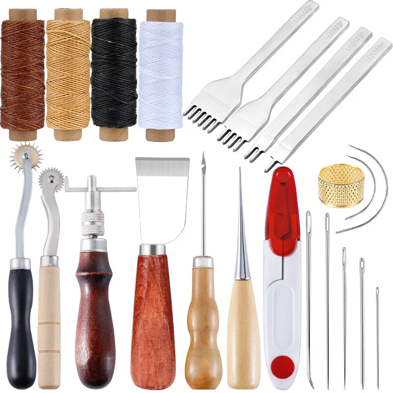 IMZAY Leathercraft Tools Kit With Hand Sewing Stitching Tool Waxed Thread  Leather Sewing Needles Plastic Scissors Leather Set - AliExpress