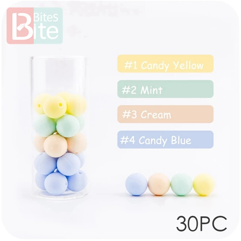 Yellow-Blue 30 шт. 12 мм силиконовые бусины жемчуг силиконовые пищевые, Прорезывание Зубов Бусины DIY кормящих браслет силиконовые крошечные стержни детский прорезыватель BPA бесплатно - Цвет: Yellow-Blue