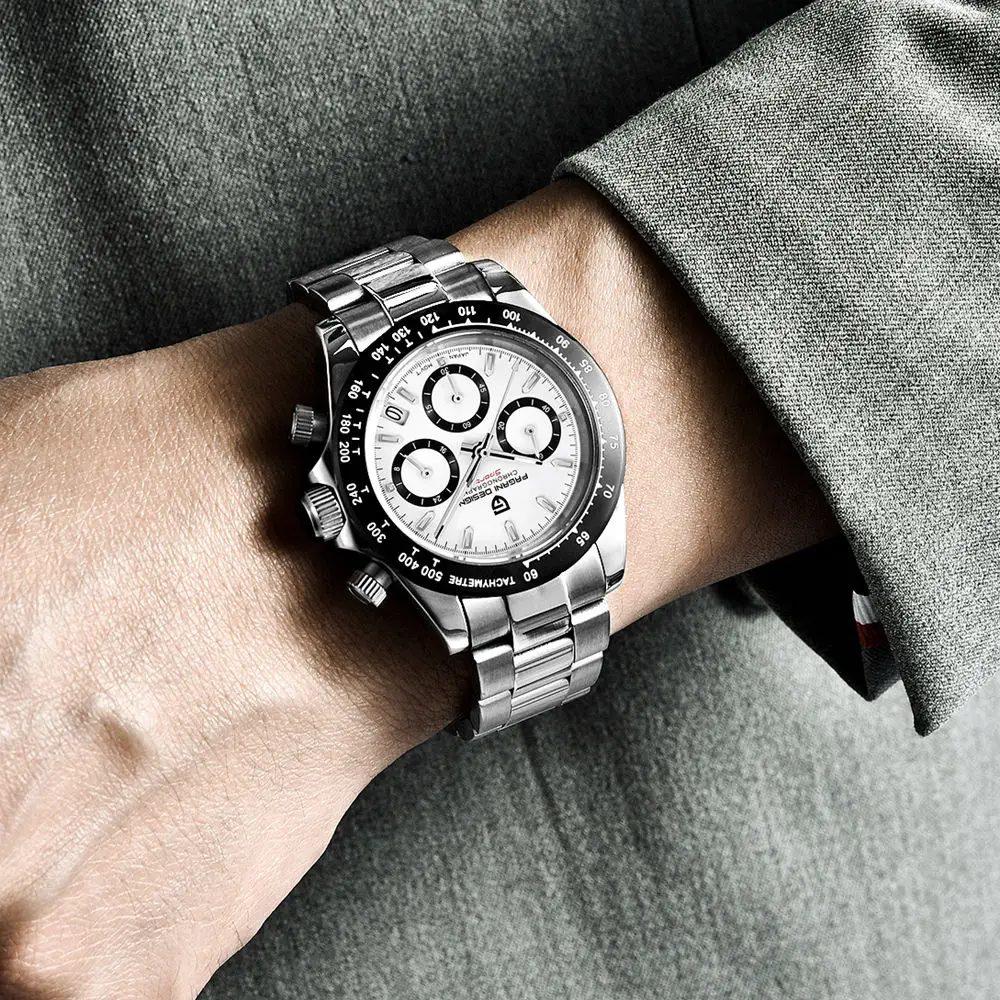 PAGANI Дизайн мужские s часы Классический белый/черный циферблат Мужские кварцевые часы с хронографом нержавеющая сталь 30 м Водонепроницаемые механические часы