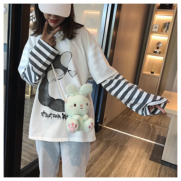 Women Cartoon doll bunny plush bag girl messenger bag creative lady cute shoulder bag