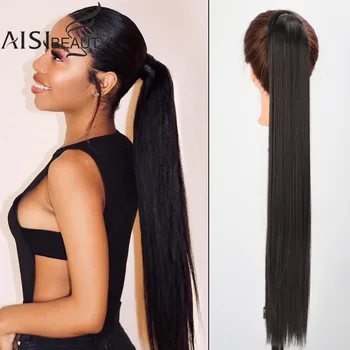 

AISIBEAUTY Long Ponytail Hair Extension for Women Straight Ponytail 22/26'' Synthetic Ponytail Black Blonde Colors For Women