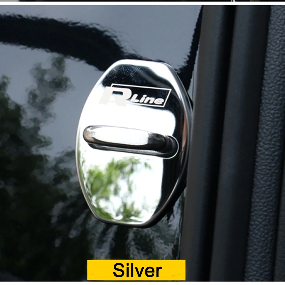 

4Pcs/Lot Car-Styling Stainless Steel R Rline Car Covers Door Lock Cover Sticker For V.W Golf 7 Sagitar Lavida Polo GRAN LAVIDA Passat Jeeta