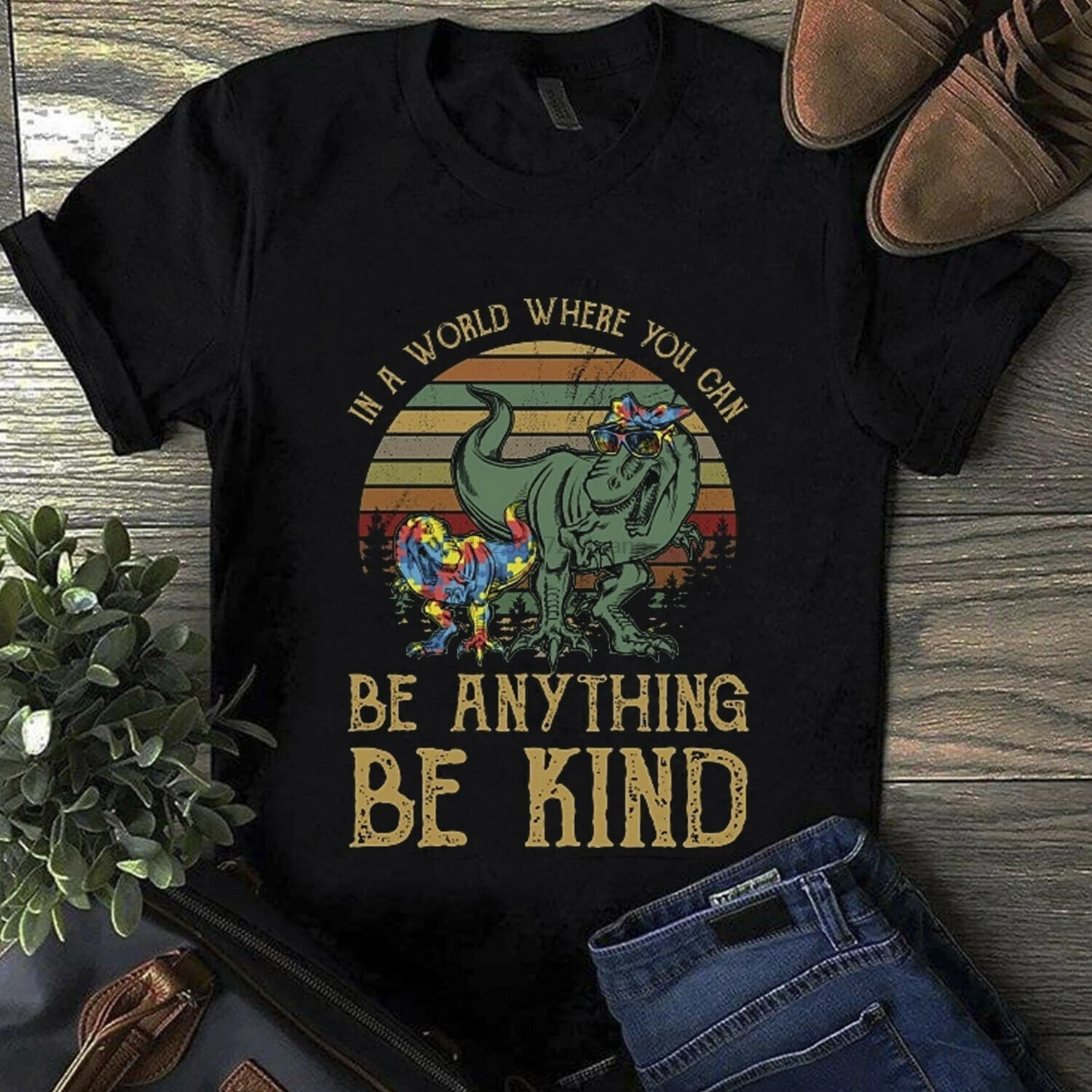 Autism Awareness T Rex You Can Be Anything Kind Black Shirt Men Cotton S6XLCartoon t shirt men Unisex New Fashion tshirt |