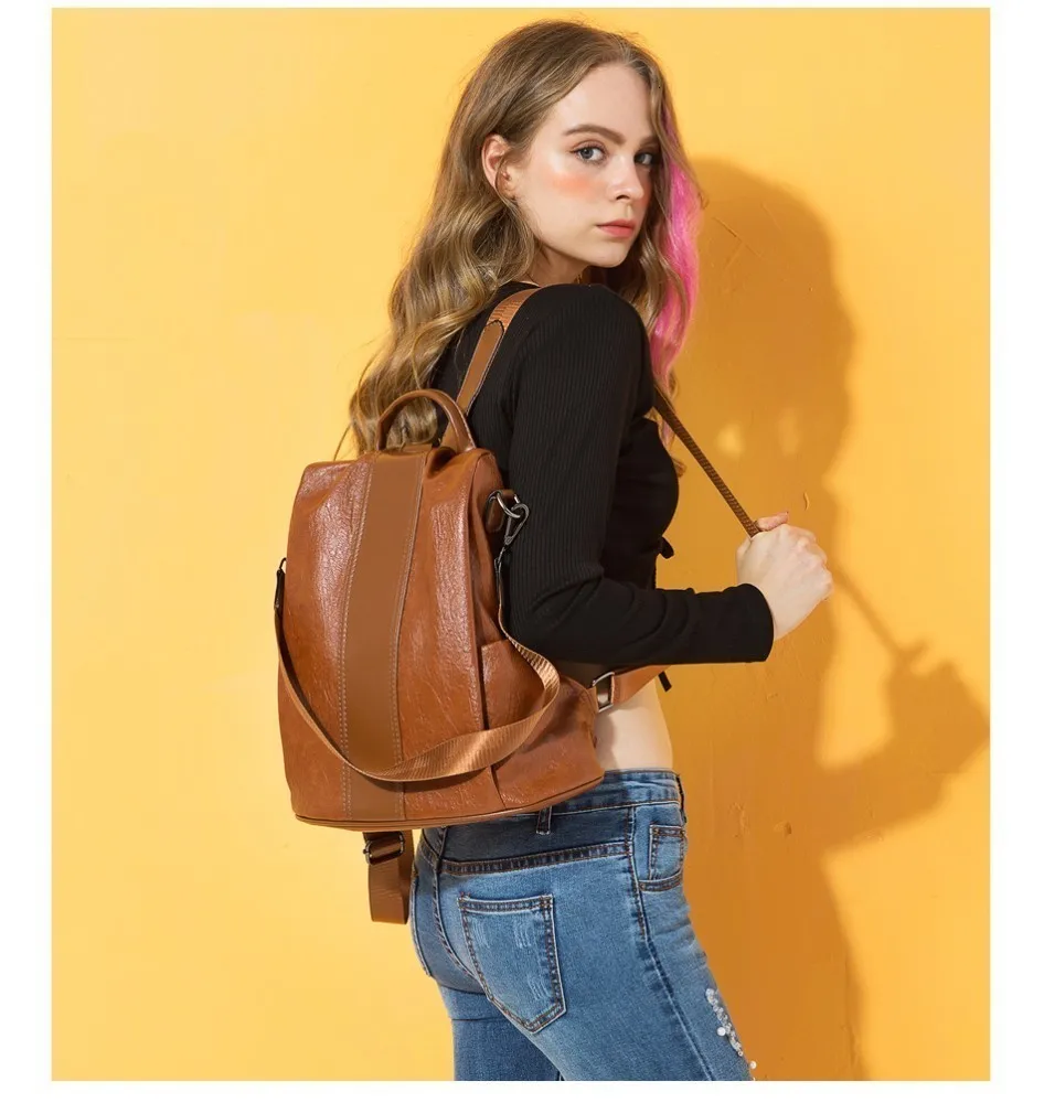 Quality Leather Anti-thief Women Backpack Large Capacity Hair Ball School Bag 