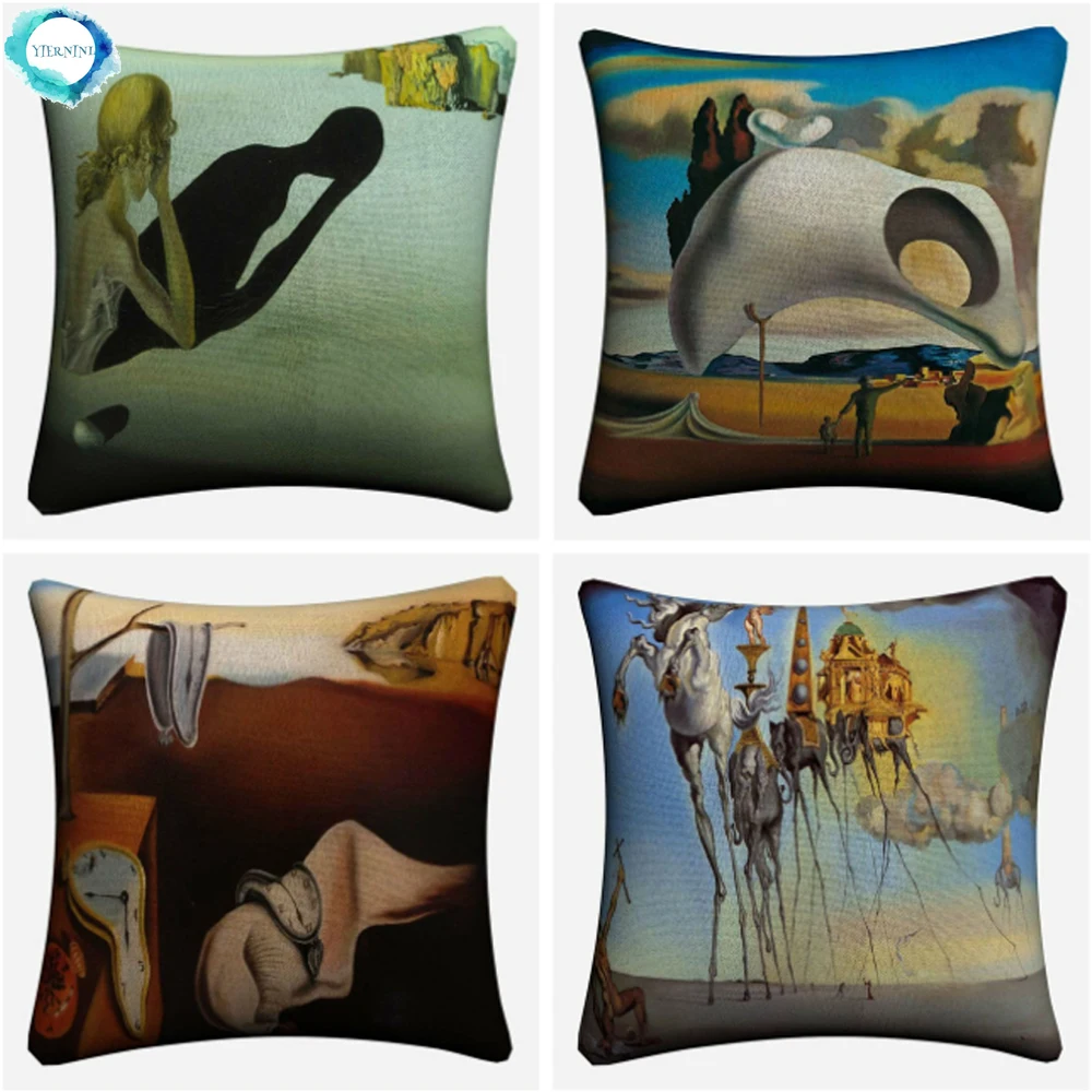 Salvador Dali Surreal Abstract Art Oil Painting Decorative Cotton Linen Cushion Cover Pillow Case For Sofa Home Decor 45x45cm | Дом и сад