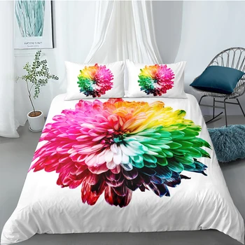 

Colorful Flower Bedding Set King Size Fresh Beautiful White Duvet Cover Queen Twin Full Single Double Unique Design Bed Set