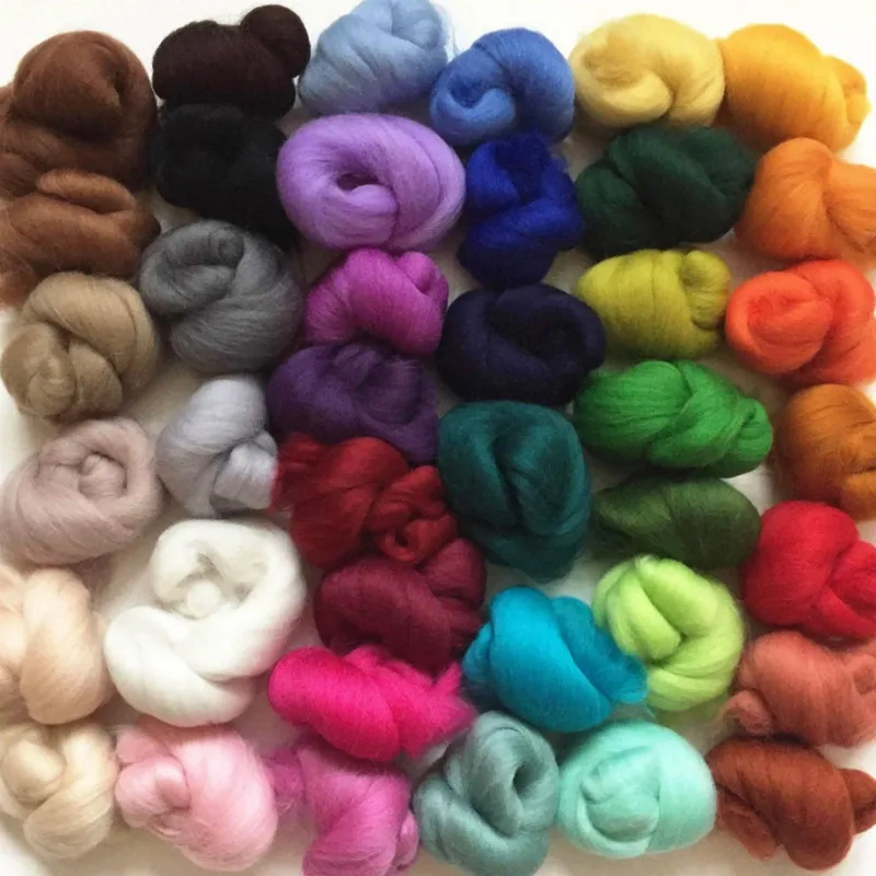 JX-LCLYL New 3g 40 Colors Merino Felting Wool Tops Fibre for Needle Felting & Wet Felting