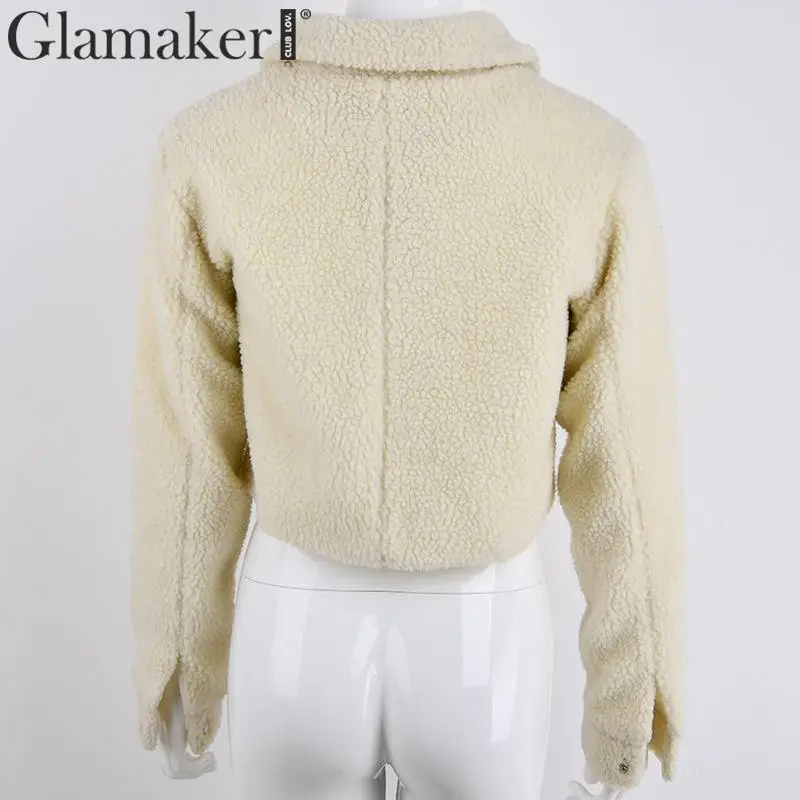 Glamaker, искусственный мех, карман, короткое, плюшевое пальто, женское, белое, зимнее, теплое, кроп, меховая куртка, сексуальная, уличная, осенняя мода, черное пальто