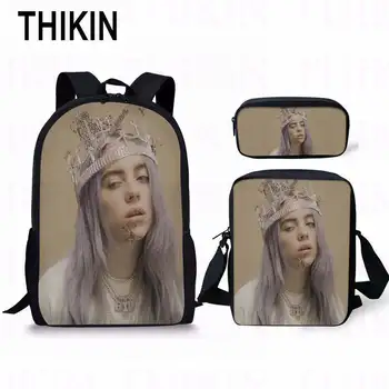 

THIKIN Billie Eilish Print Fashion 3 PCS/SET Student School Backpack Custom Schoolbag for Teenage Boys Girls Custom Mochila