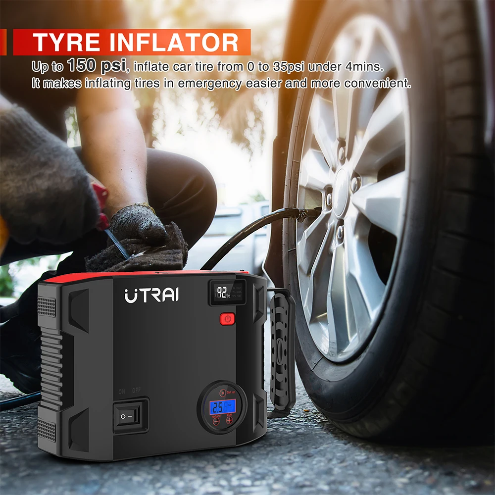 UTRAI стартер 4 в 1 воздушный компрессор 2000A 24000mAh Power Bank 12V цифровой шинный насос 150PSI