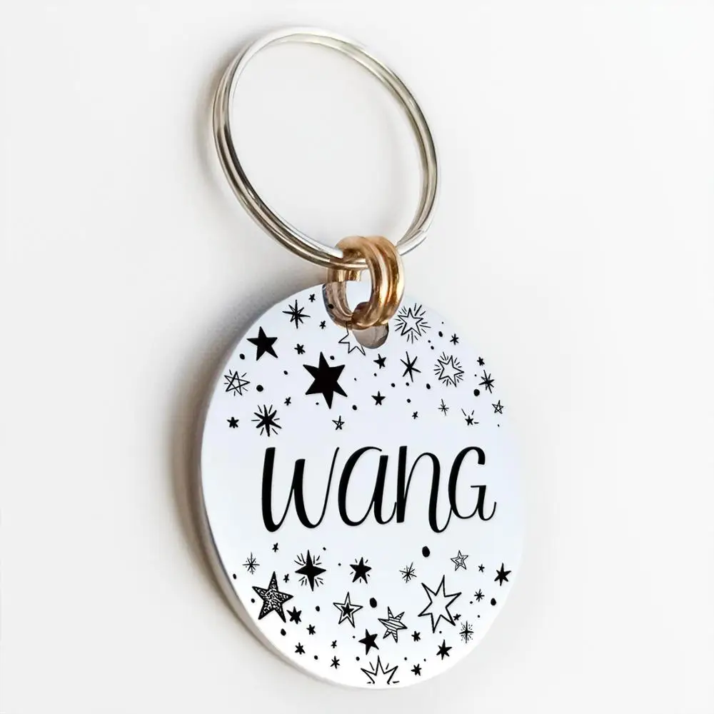 Gato personalizada etiqueta de perro-perro ID Tag MW002 artística fuente de doble cara grabado para la pequeña mascota mediana grande Collar de perro accesorios etiqueta