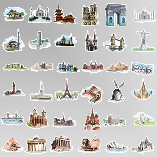 42 pcs Travel Around The World Painting Paper Decorative Stickers  Scrapbooking Stick Label Diy Diary Album Stationery Sticker