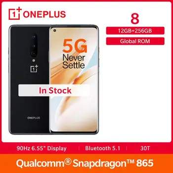 Перейти на Алиэкспресс и купить Смартфон OnePlus 8 5G Global 12 Гб + 256 ГБ Snapdragon 865 6,55 дюймFulid AMOLED дисплей 48MP 30W UFS 3,0 NFC