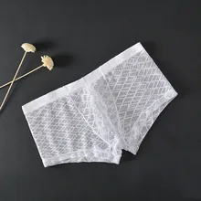 

Boxershorts Seamless Silky Soft Underwear Hot Sale Transparent Underwear Shorts Trunks Underpant Top Grid Pants Male Panties New