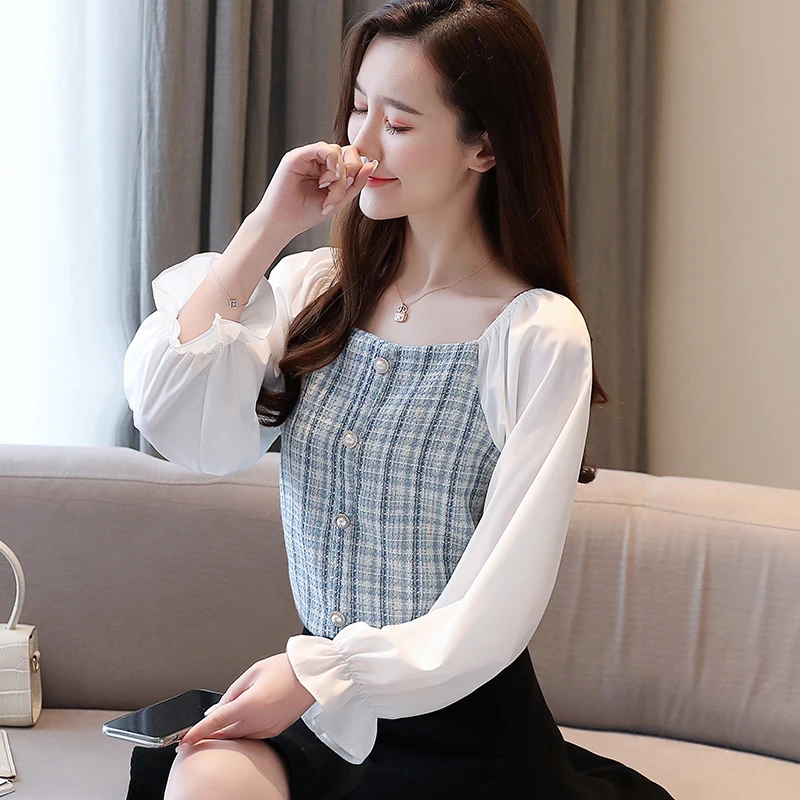 Blusas mujer de moda 2020 блуза с длинным рукавом женская белая шифоновая блузка вырезом