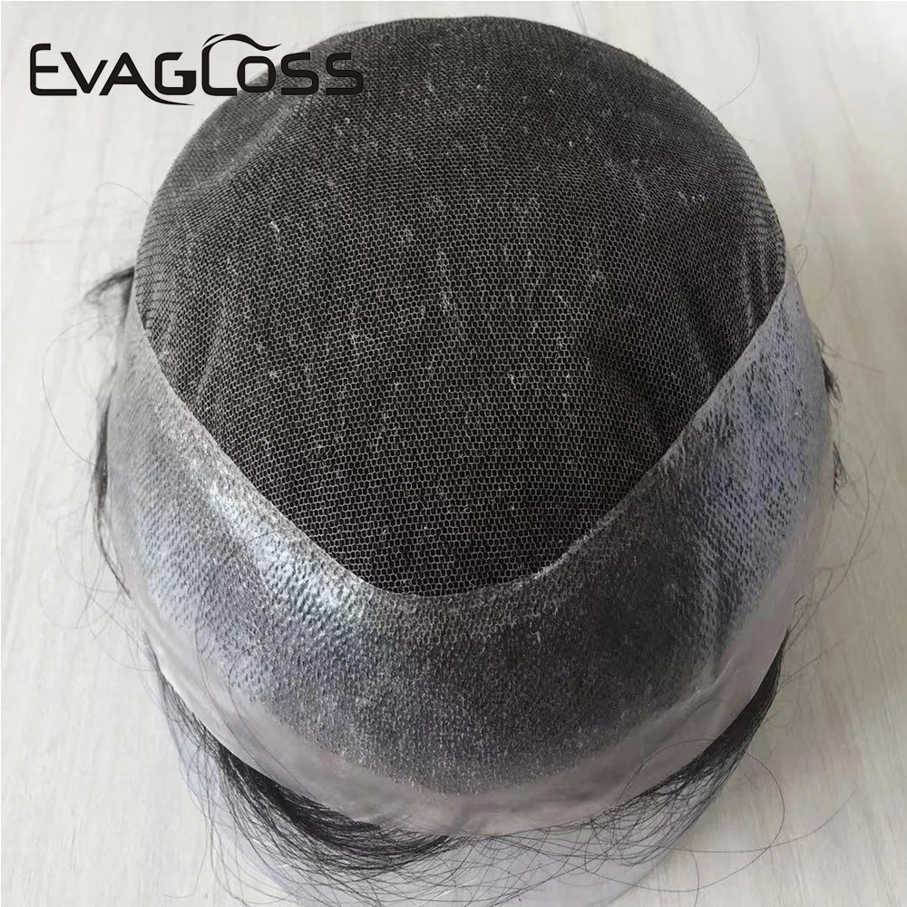 Human Hair Toupee Australian Base Men Swiss Lace with PU Silicone Around Hairpiece Replacement System Prosthesis Wigs